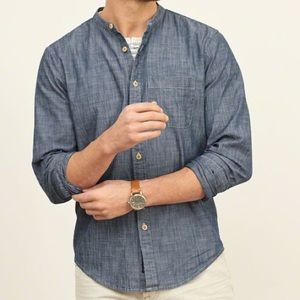 Abercrombie & Fitch Chambray Banded Collar Shirt